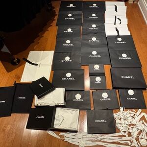 CHANEL Authentic Packaging Lot Camellia Bags Boxes Ribbons Dust Bags Set